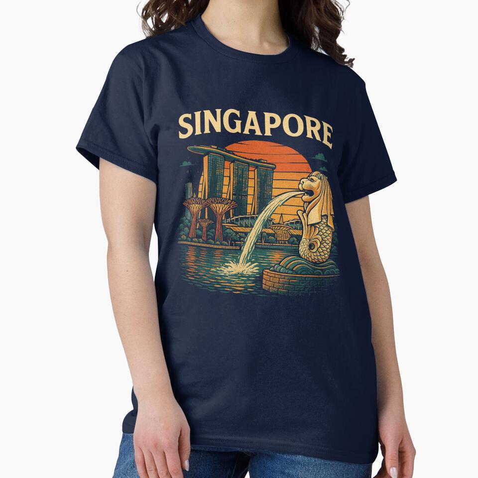 Singapore Merlion Retro Skyline Vintage Travel Souvenir Design by UrbanKangaroo