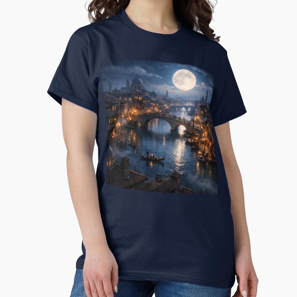 Moonlit Canal City – Magical Fantasy Night Cityscape Wall Art by Spiritveil