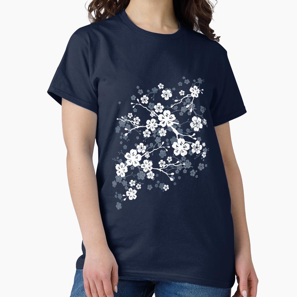 Navy and white cherry blossom pattern by adenaJ