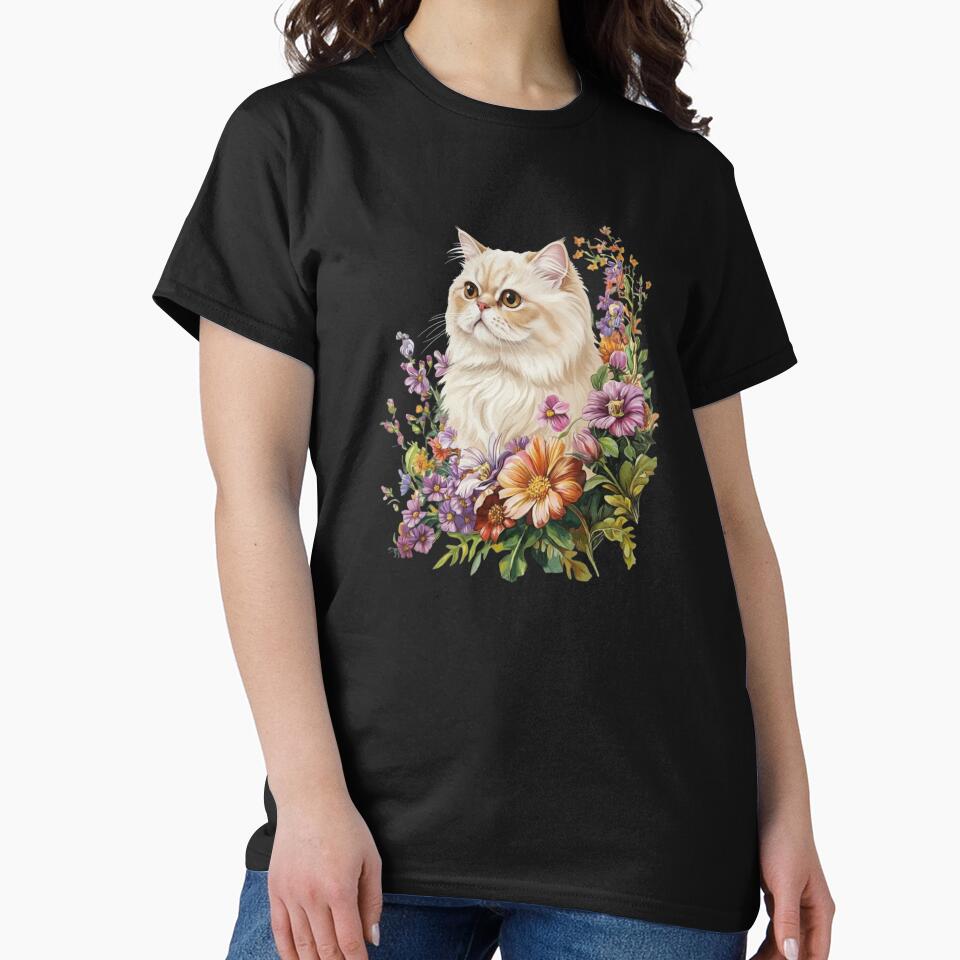 Persian Cat Surrounded By Flowers Cat Lover Gift by salmzouriart