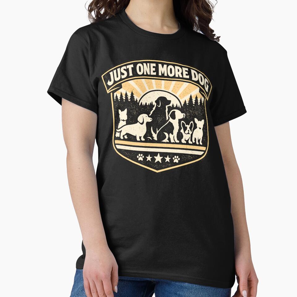 Just One More Dog Shirt – Funny Dog Lover Vintage Badge Graphic Tee for Dog Owners by AdicretorDesign