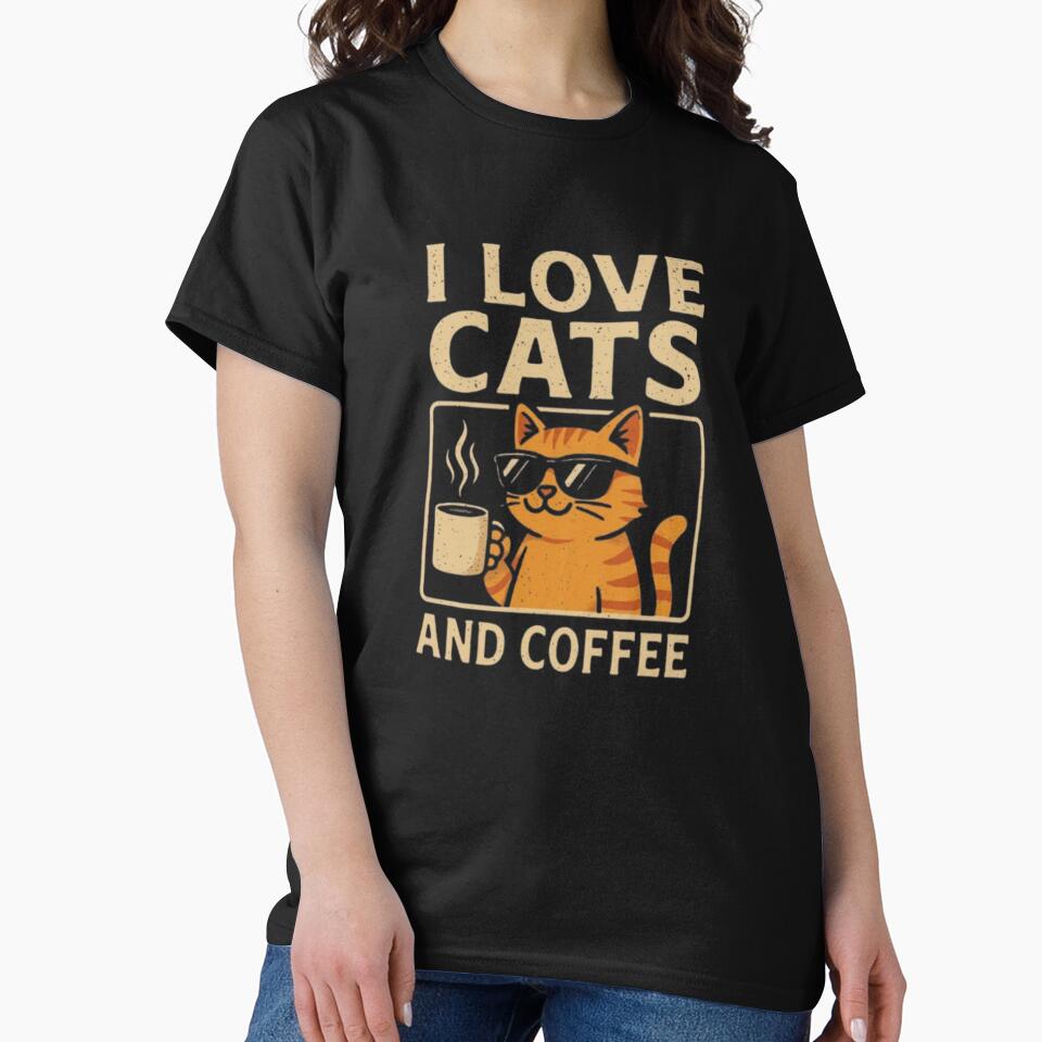 Funny I Love Cats And Coffee Cool Cat With Sunglasses Drinking Morning Coffee Vibes by QuotinTs