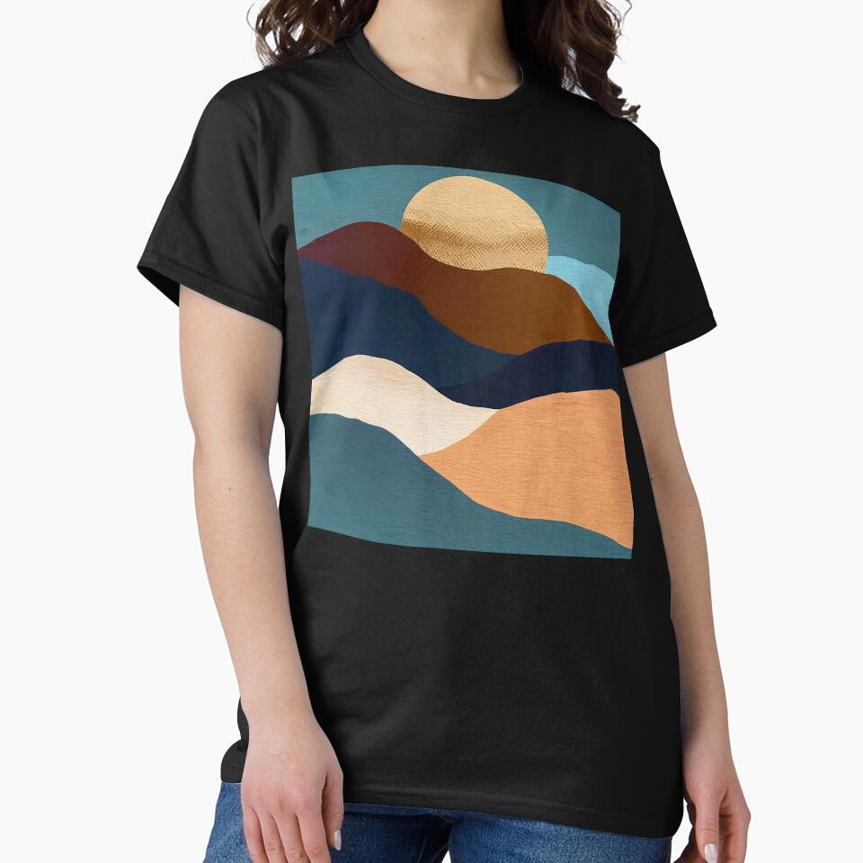 Boho Style Abstract Mountain Landscape Art With Sunset by DEC02