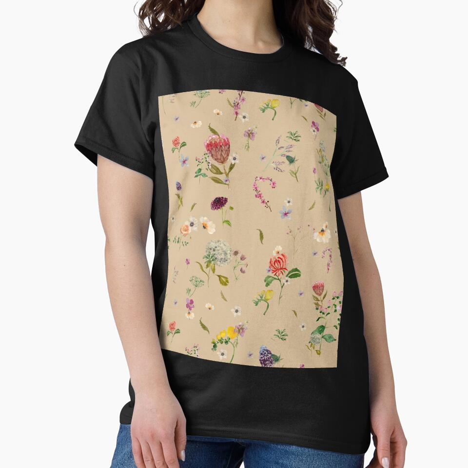 Flowers nice seamless pattern beige version by Yana Mustafina | Boho Soulful Designs