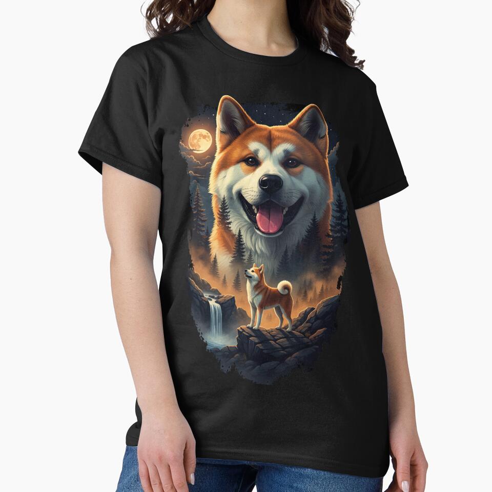 Vintage 90S Akita Inu Howling At The Moon by Stotee