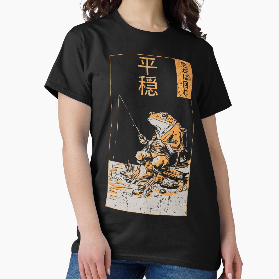 Relax with Grumpy Frog: A Vintage Manga Fishing Journey. Japanese Art. Toad (version: dark). by Kraftees