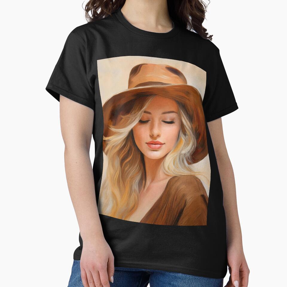 Portrait painting woman with hat beige brown natural by TYA - Take Your Art