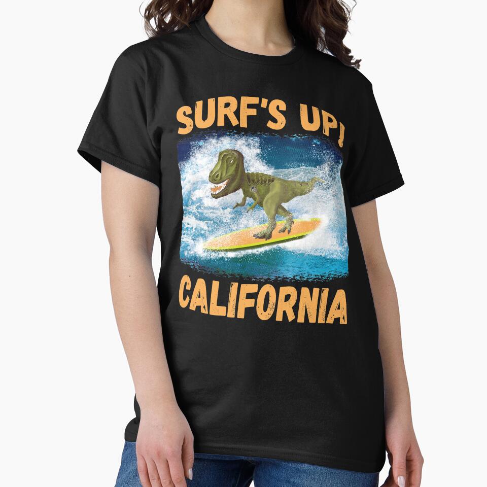 T Rex Surf's Up! California Surfing Lovers by fairviewdesign
