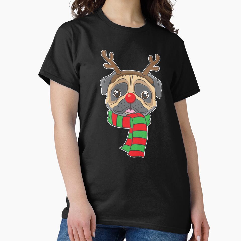 Funny Christmas Dog Xmas Reindeer Pug Holiday Gift by haselshirt