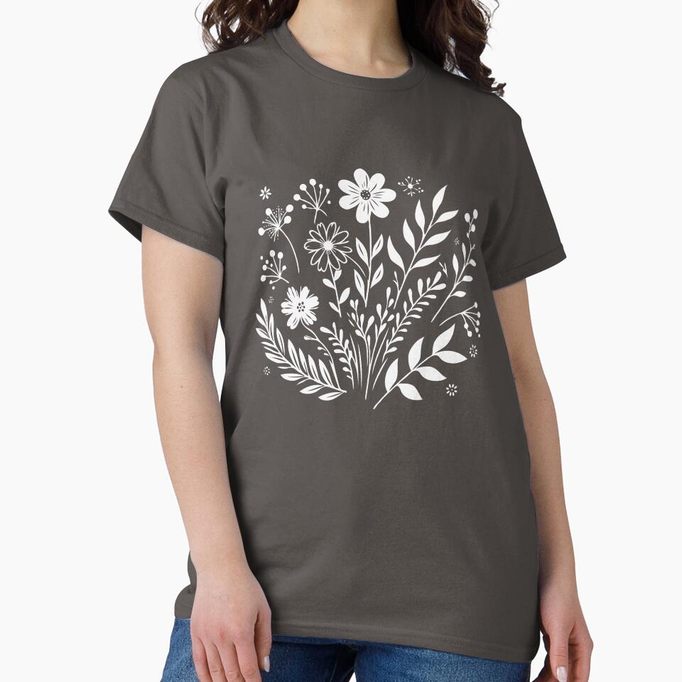 Elegant Minimalist Floral T-Shirts, Gifts for Women, Flowers Crewneck Sweatshirt, AestheticTees, Floral Shirts for Women, Wild Flowers Graphic Tees by teecraftstudios