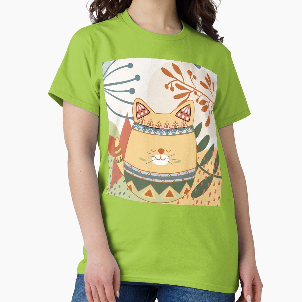 Chubby Boho Kitty Cat with a Chic Boho Background by JoyOfHopeStore