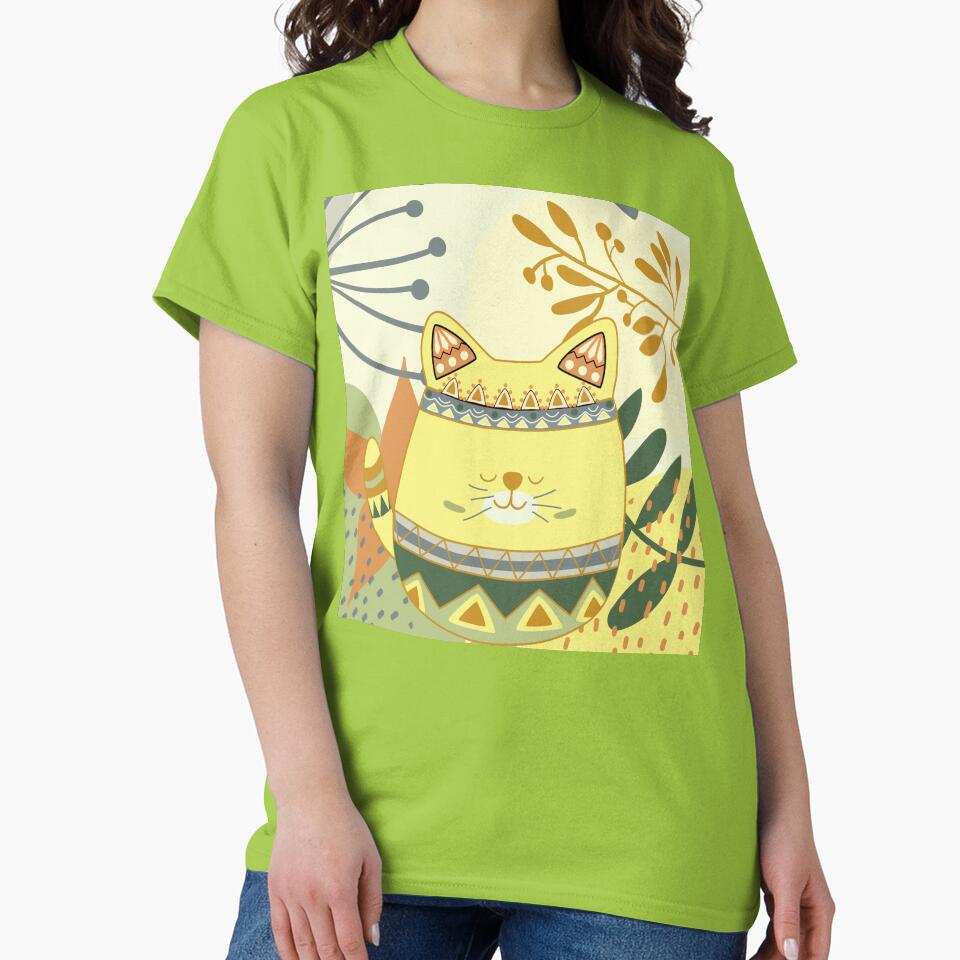 Chubby Boho Kitty Cat with a Chic Boho Background (Yellow Kitty Version) by JoyOfHopeStore