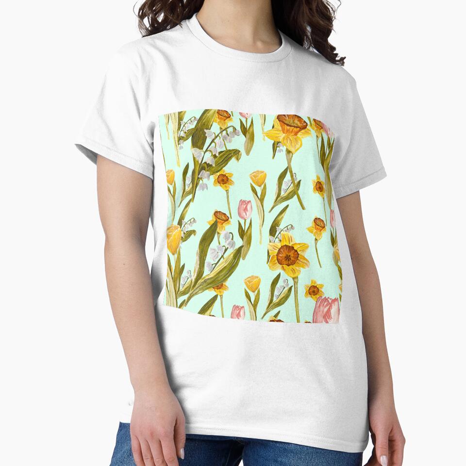 Daffodil tulip snowdrop Easter an ornate pattern mint by Yana Mustafina | Boho Soulful Designs