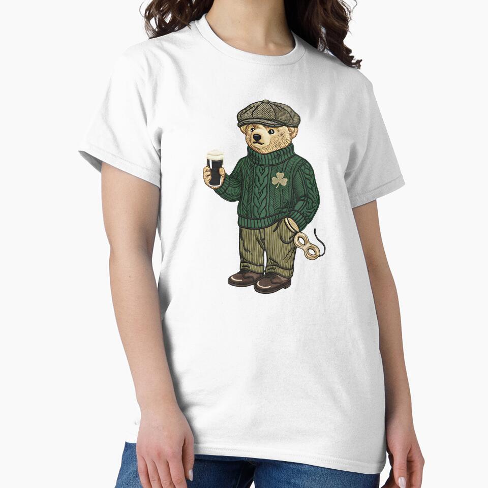 Vintage Irish Bear Shamrock Classic T-Shirt – Retro St Patrick Lucky Pub Aesthetic by ObsidPyth-Arts