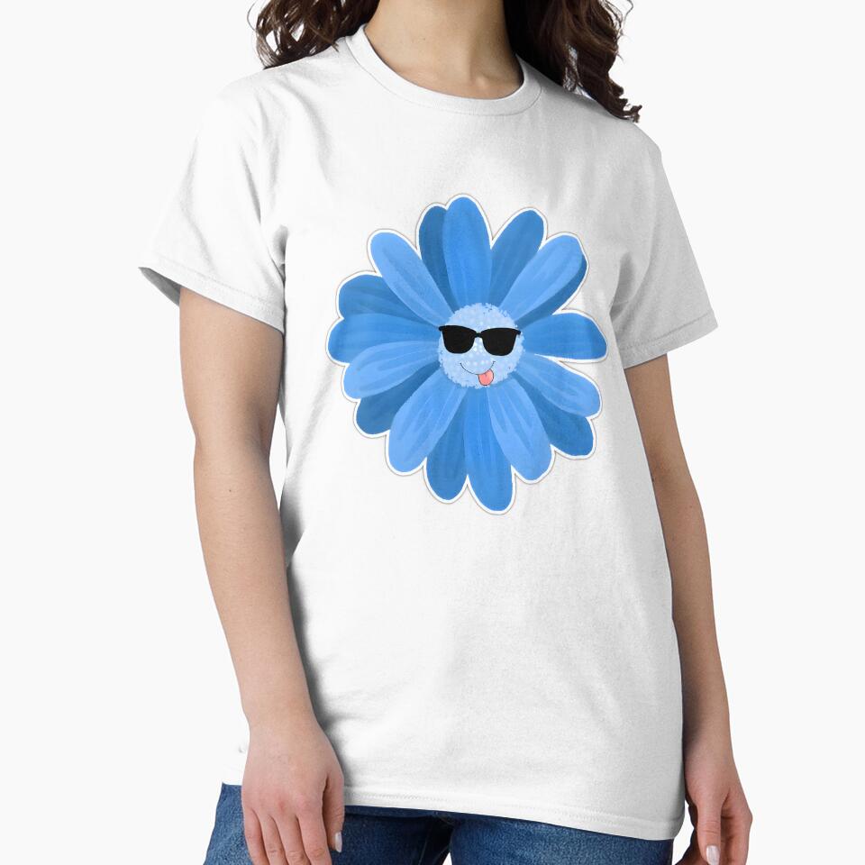 Cute Blue Daisy Cartoon With Sunglasses Sticker by Deep-Fold