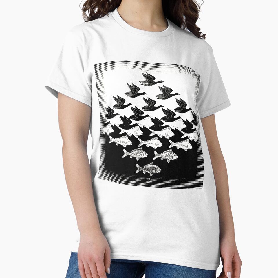 M.C. Escher, Sky and Water, Surreal Bird Fish Tessellation Decor by Artistic Gift Print