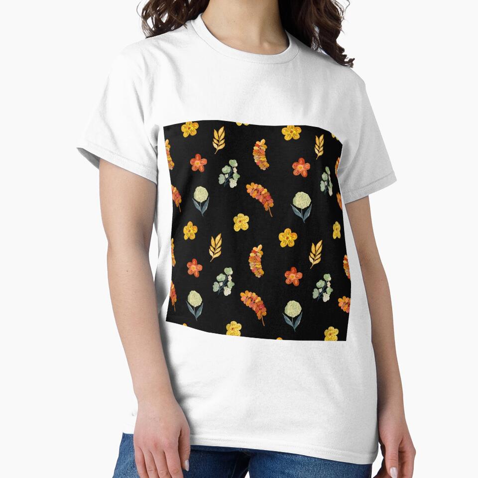 Flower red green orange simple seamless pattern black by Yana Mustafina | Boho Soulful Designs