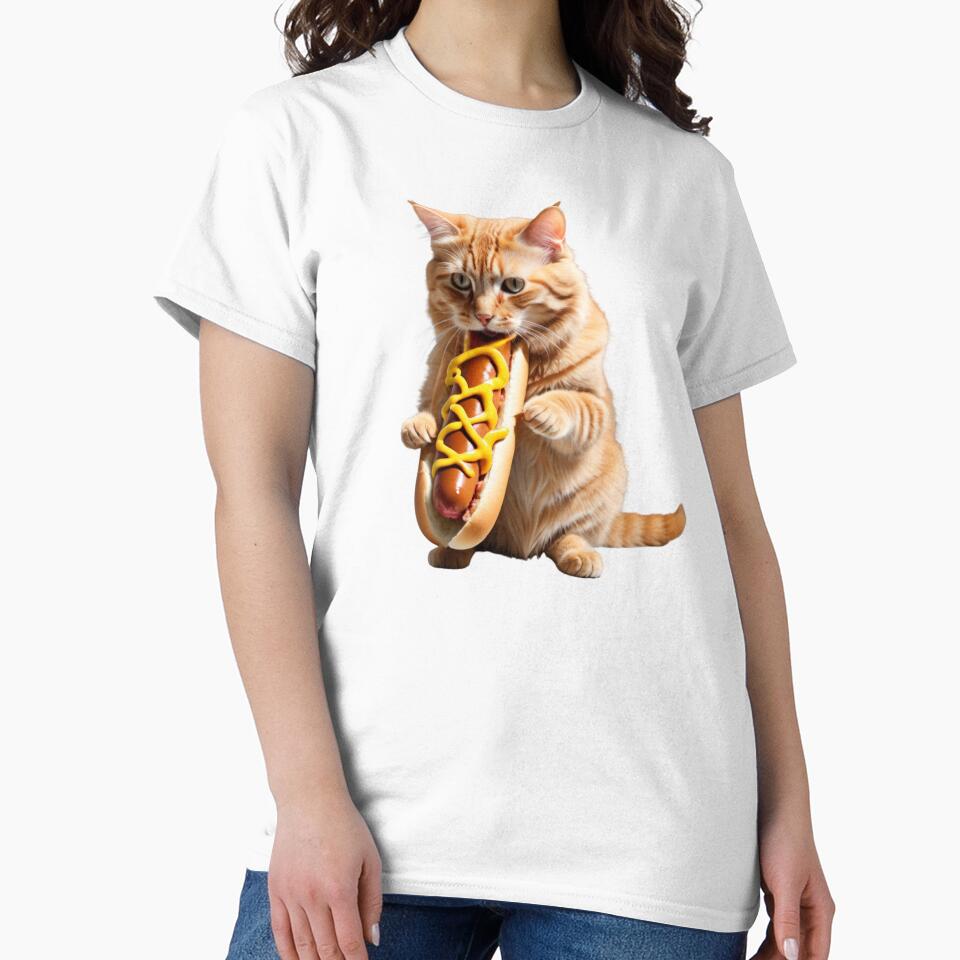 Funny Food Lover Foodie Hotdog Hungry Cat by LEILA ART SPACE
