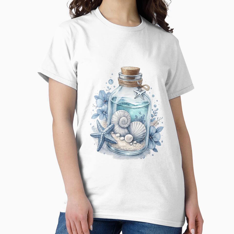 Ocean Memory Bottle – Seashell Beach Aesthetic Coastal Design by Aura.Creative