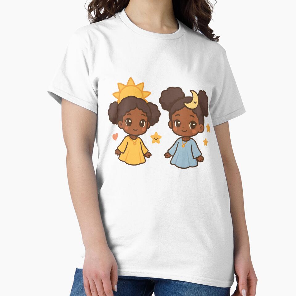 Kawaii Afro Sun and Moon Sisters | Cute Celestial Anime Art by OsasChild