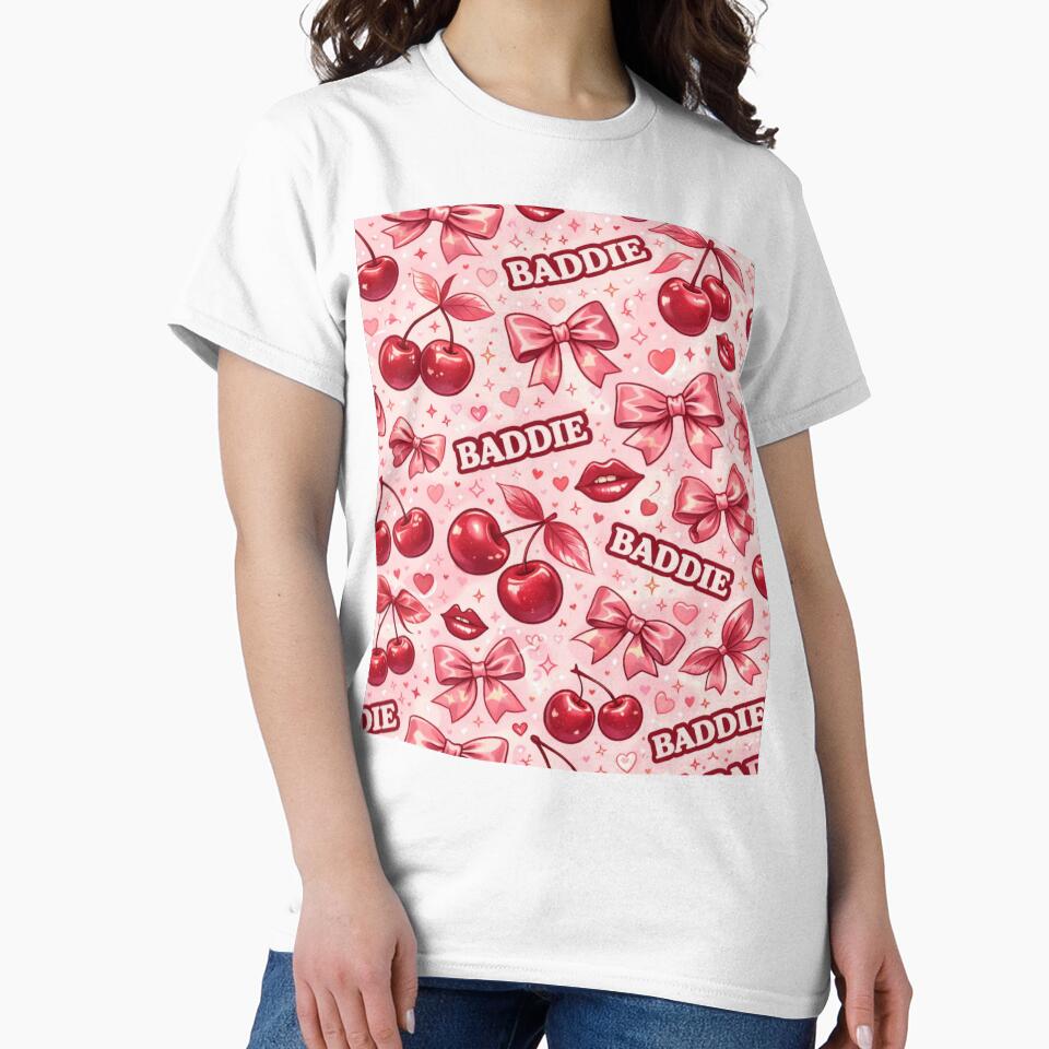 Baddie Cherry Bow Pattern – Coquette Aesthetic Cute Pink Design by Aura.Creative