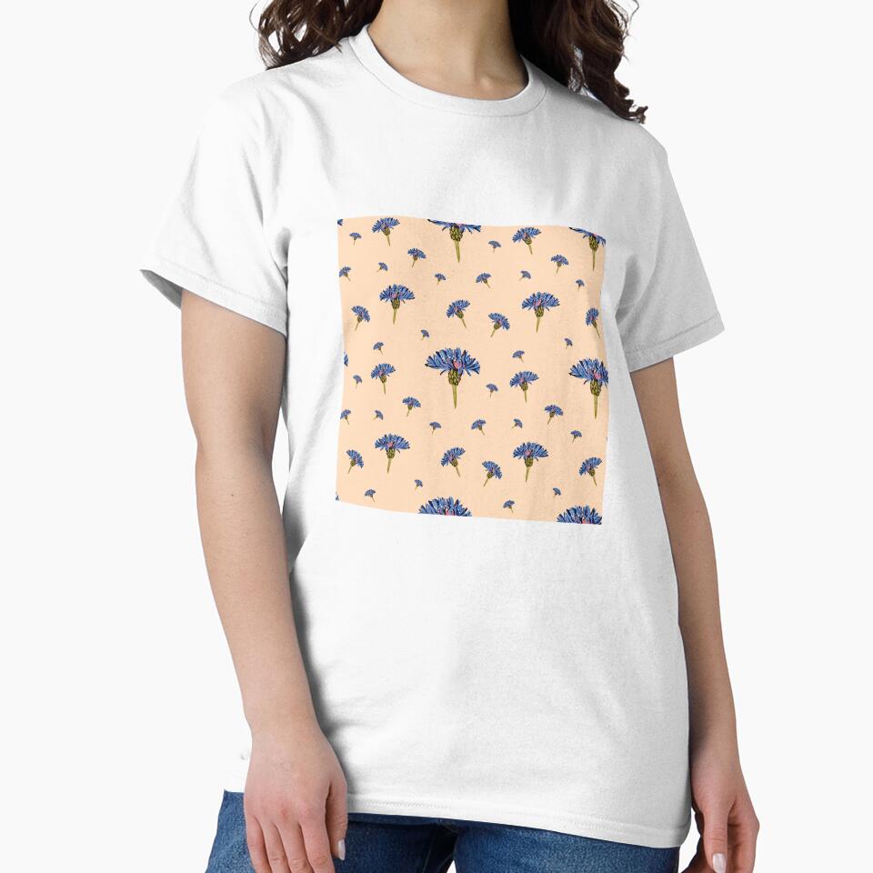 Flower blue violet pattern hand drawn watercolor peach by Yana Mustafina | Boho Soulful Designs