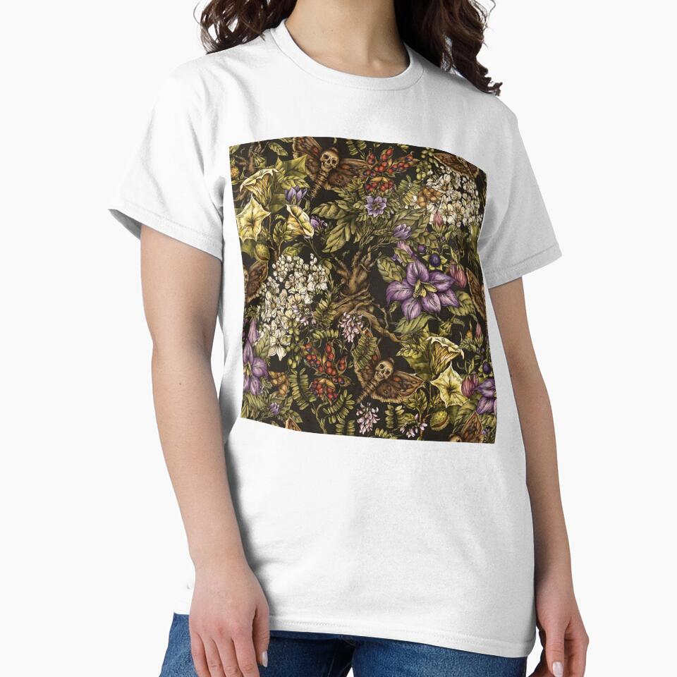 Dark Botanical Skull Moth Pattern by GraveyardGlam