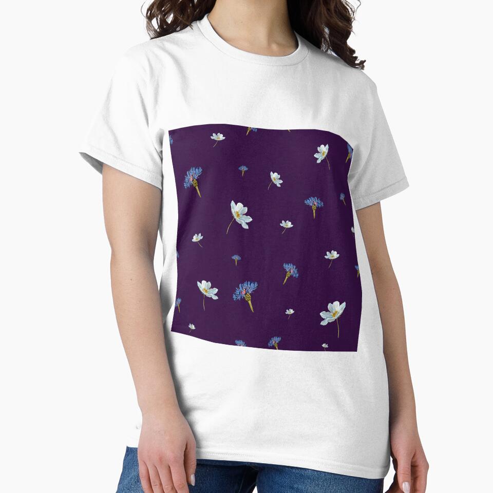 Flower blue daisy pattern seamless a watercolor violet by Yana Mustafina | Boho Soulful Designs