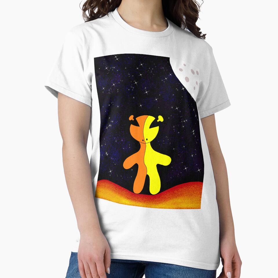 Cute Alien Standing on a Planet – Whimsical Space Illustration by Aunty Riah Studios