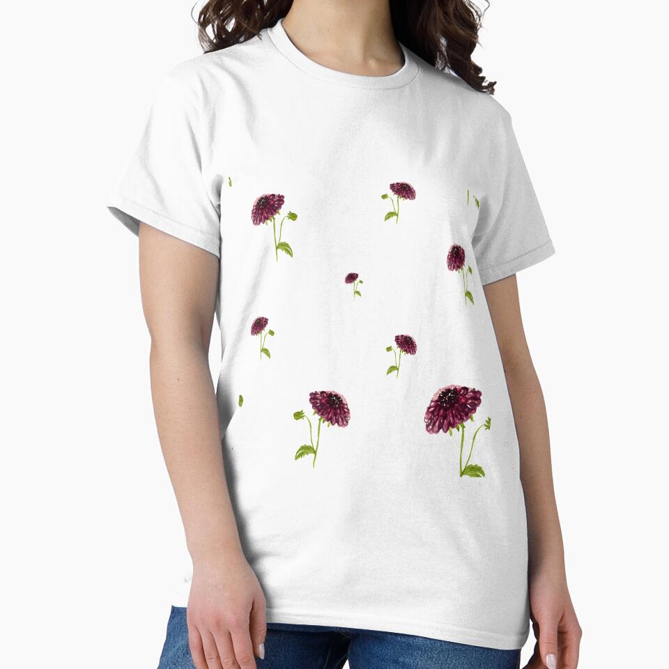 Dahlia red seamless cute pattern a watercolor by Yana Mustafina | Boho Soulful Designs