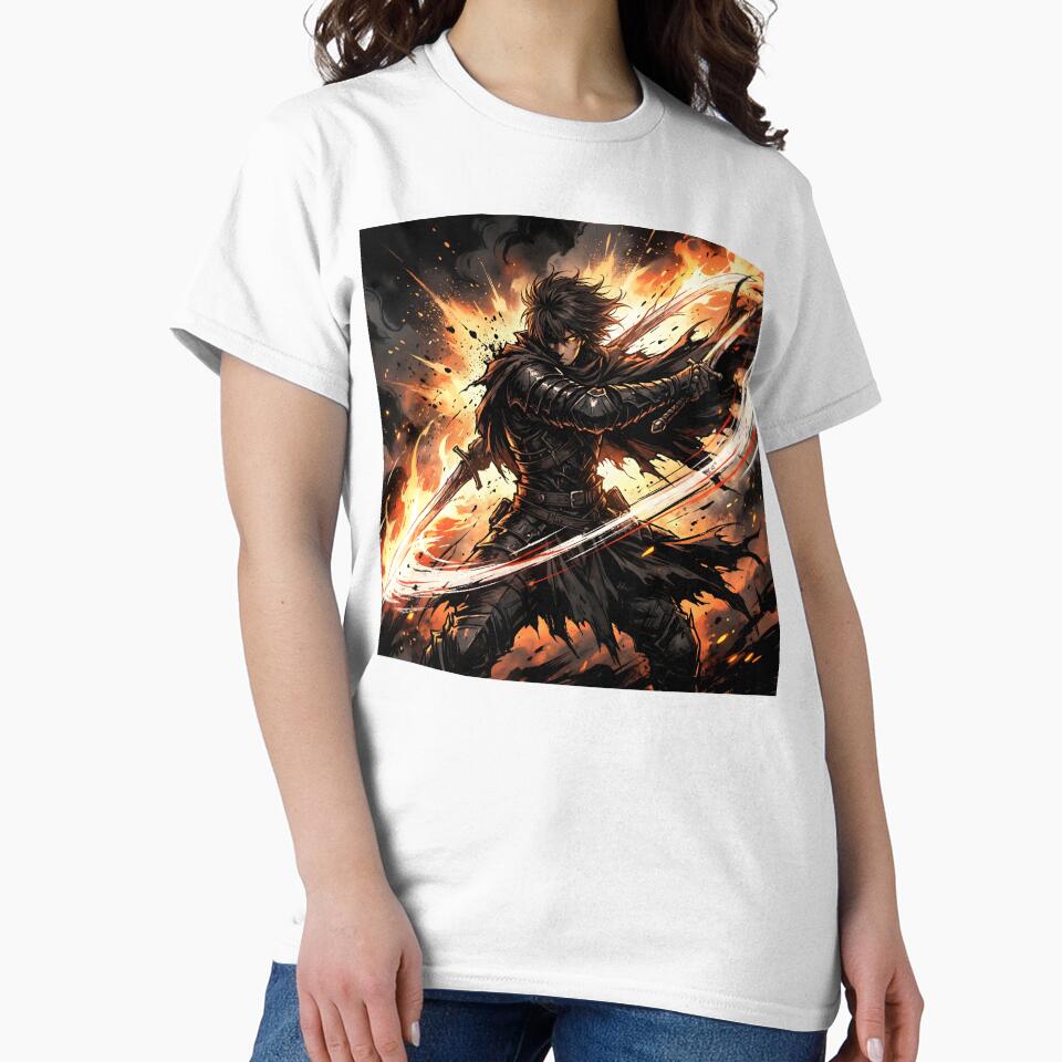 Dark Fantasy Anime Swordsman – Fire Slash Warrior Action Art by AbstractAuraArt