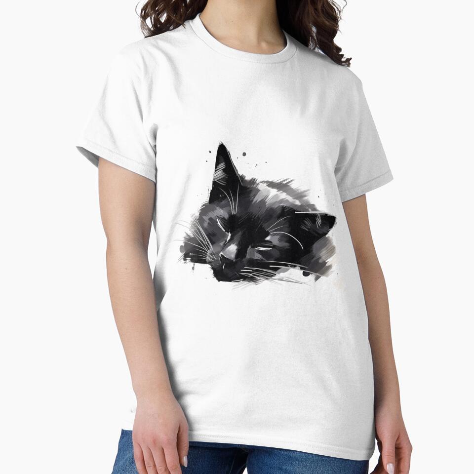 Lazy black cat sleeping drawing style by apseen