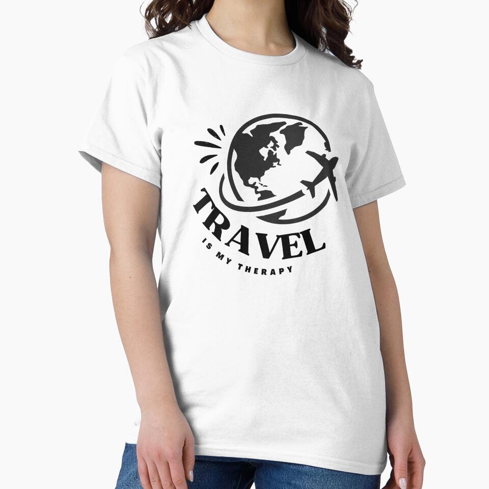 Travel Is My Therapy | Minimalist World Map & Airplane Design by Homeglow Creations