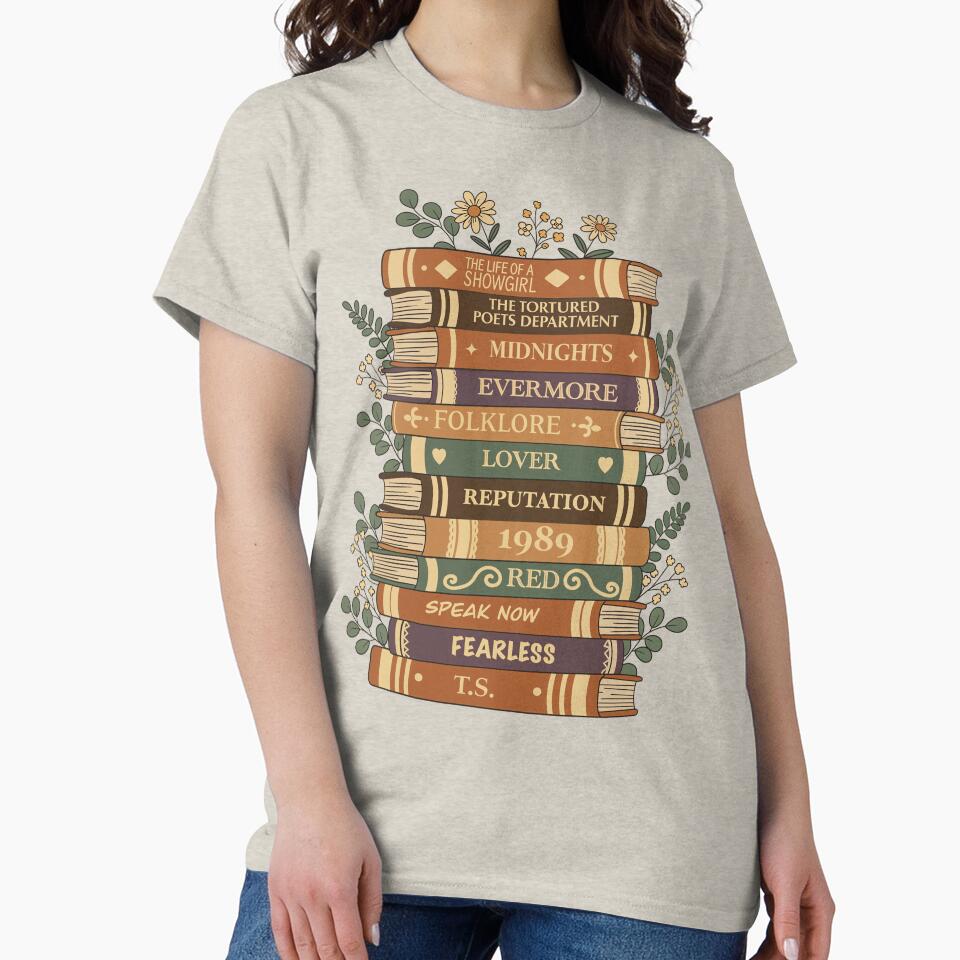 Pop Music Eras as Books Floral Aesthetic – Vintage Literature Classic T-Shirt by FishandFolie