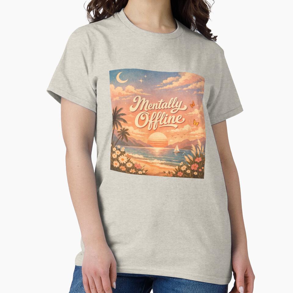 Mentally Offline – Retro Aesthetic Sunset Escape Design by Sanika arts