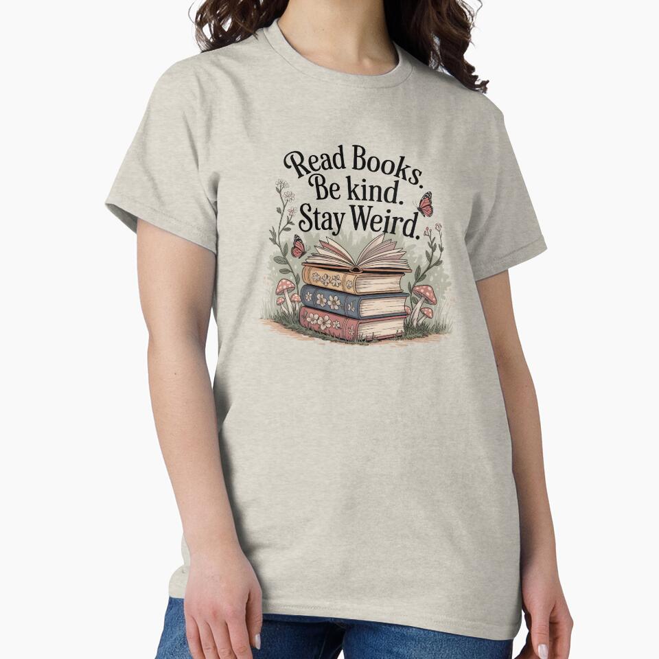 Read Books Be Kind Stay Weird Mushroom Book Stack Cottagecore by VinsendDraconi