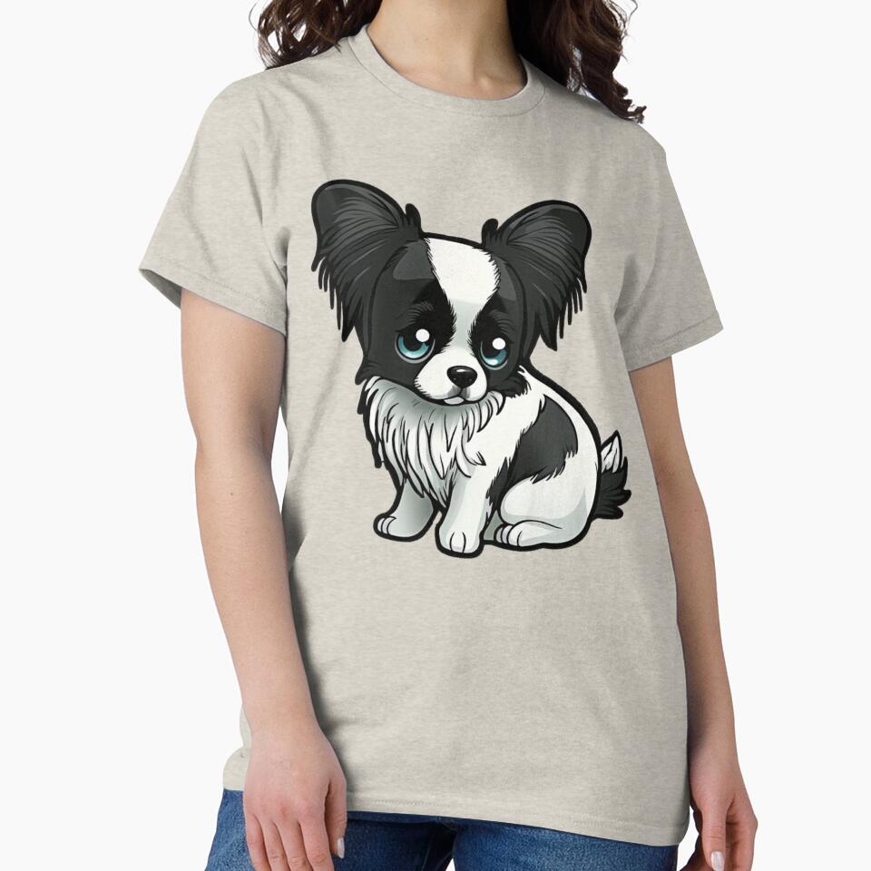 Papillon Puppy Dog - Black and White Fur - Kawaii Cartoon by UncannyCanvas