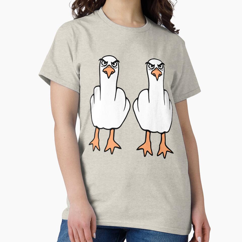 2 seagulls middle finger insult stinky finger team by shirt-o-mat