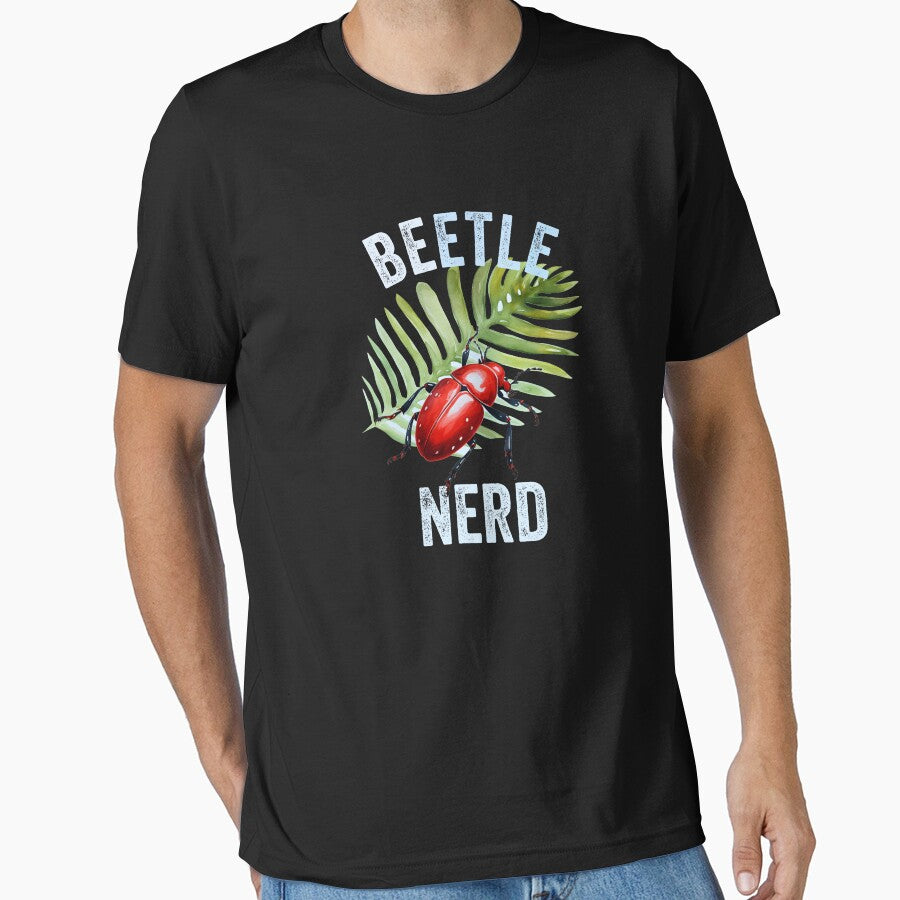 Beetle Nerd Colorful Red Watercolor Beetle with Leaf by Zurickdesigns