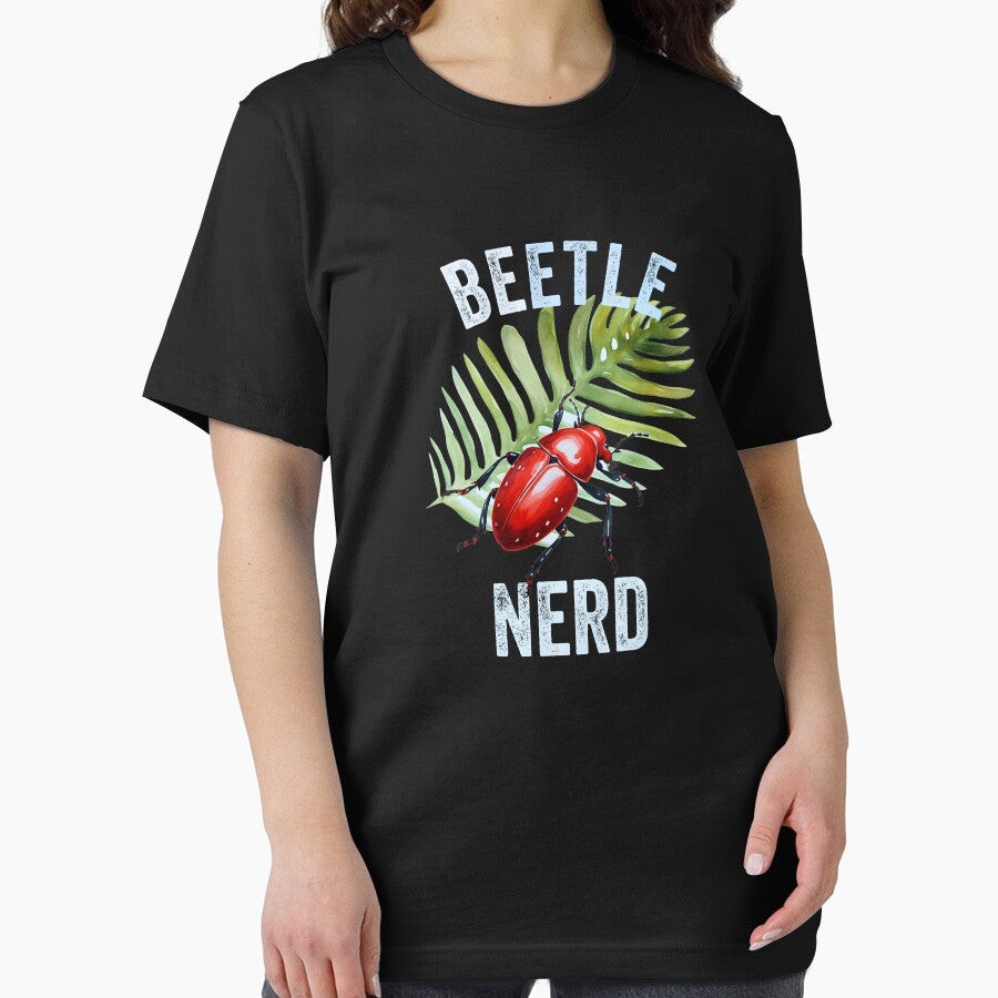Beetle Nerd Colorful Red Watercolor Beetle with Leaf by Zurickdesigns