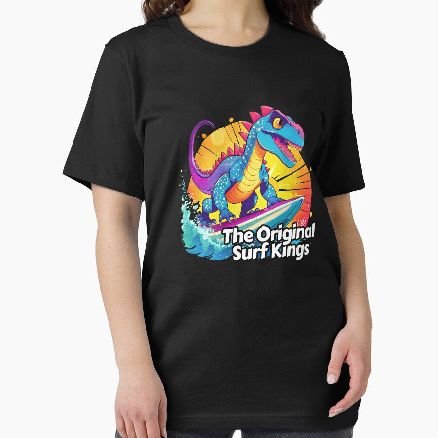 Anime Dinosaur Surfing Funny T-shirt by SOVA-PR