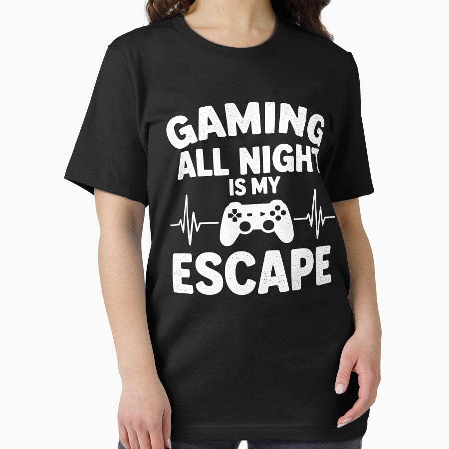 Gaming All Night Is My Escape - Funny Retro Gamer Quote by Axivra