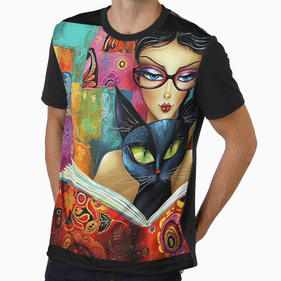 The Girl with a Black Cat | Book lover | Cat Lover | Cat lover gift by Peek-Designs