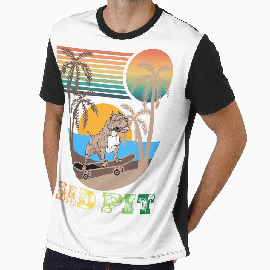 Pitbull On A Skate Board, Retro Beach by GarnersDesigns
