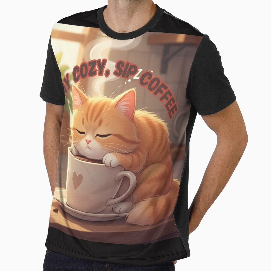 Sleepy cute cat, coffee, cat lovers, coffee lovers by Hana Shii