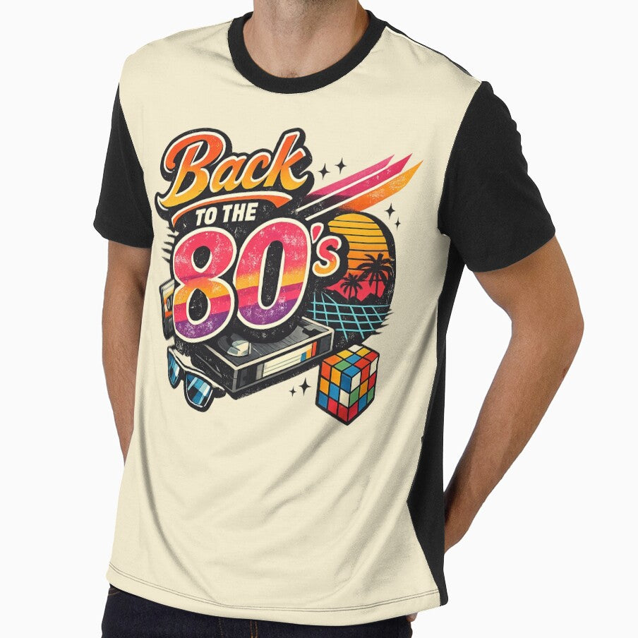 Back to the 80s Retro Vintage AI Graphic – Neon Synthwave Cassette & VHS Design by Cleora Art
