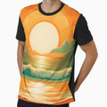 Retro Sun Beach Ocean Mountains Sky AI Art 1 of 4 by Beachy