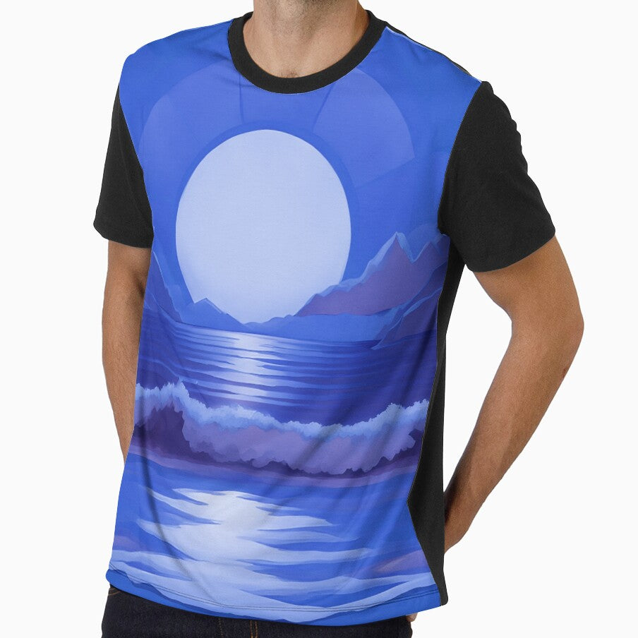 Retro Moon Ocean Beach Mountains Sky AI Art 4 of 4 by Beachy