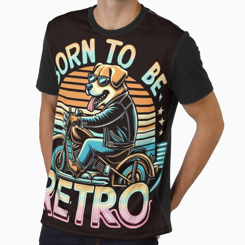 A retro-style "Born to Be Retro", retro dog shirt, Motorcycle T-shirt, vintage retro bike gift by LoliDesignShop