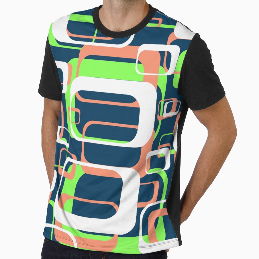 Neon Green and Salmon 60s Inspired Retro Shapes by TotallyRetroArt
